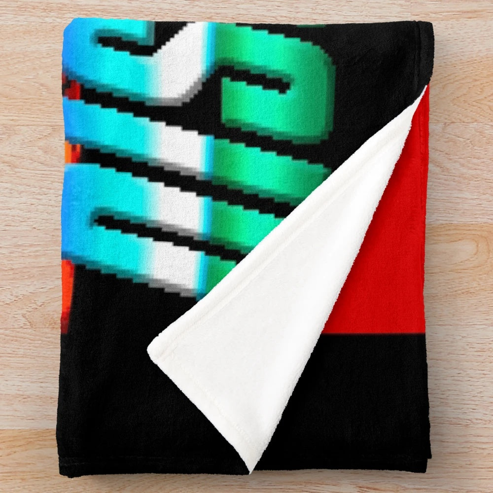 Retro gaming inspired pixelated plush blanket