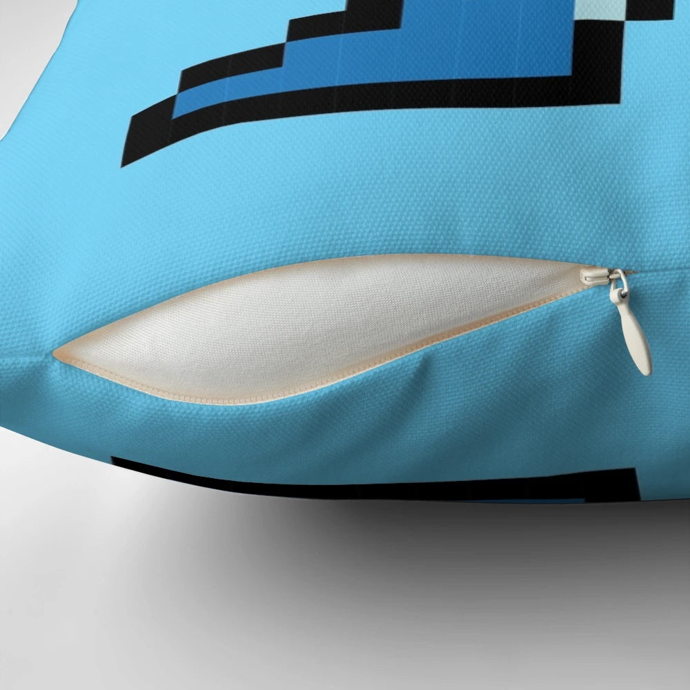 Mega Man 8-bit pixel art image on a flat, retro-style pillow
