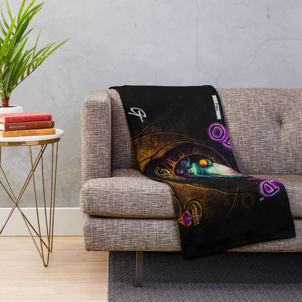 Oddworld inspired plush blanket with retro gaming design