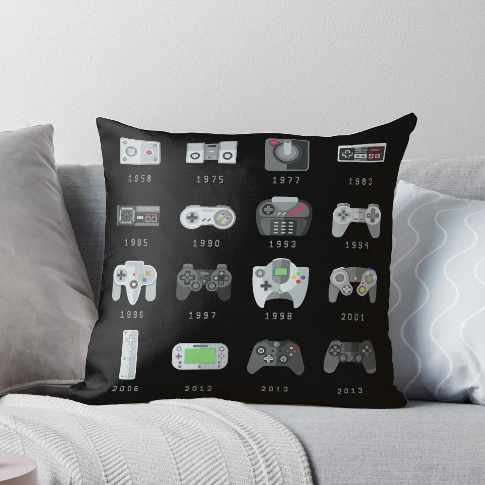 Retro gaming-inspired pillow with colorful 8-bit controller designs