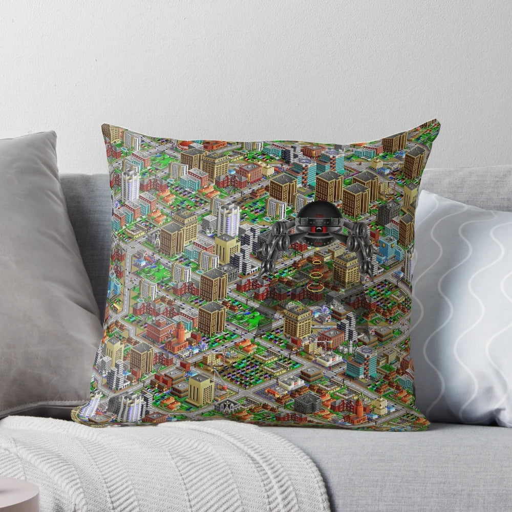 High-quality pillow featuring a vibrant, retro-inspired SimCity 2000 design