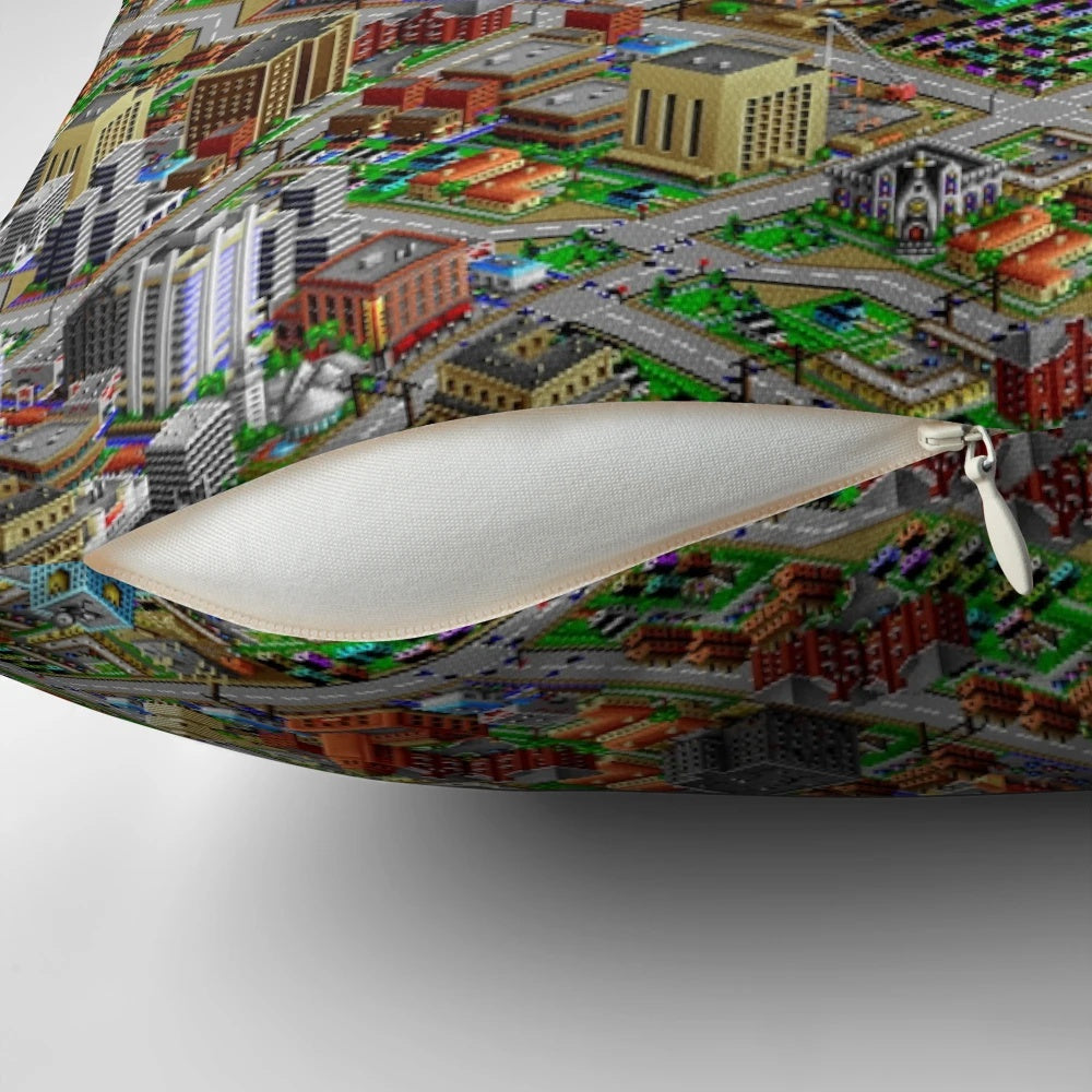 High-quality pillow featuring a vibrant, retro-inspired SimCity 2000 design