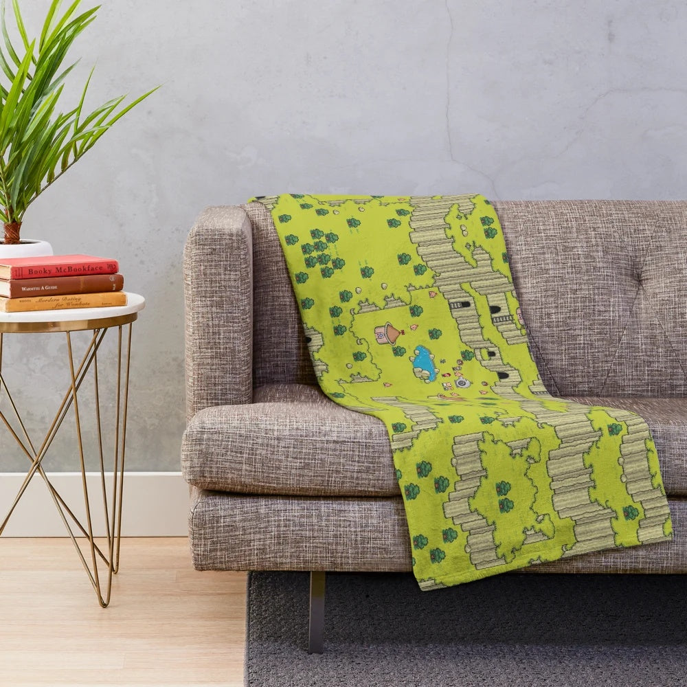 Earthbound Saturn Valley plush blanket with pixel art game map design