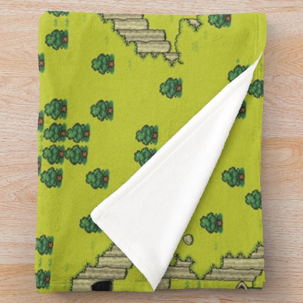 Earthbound Saturn Valley plush blanket with pixel art game map design
