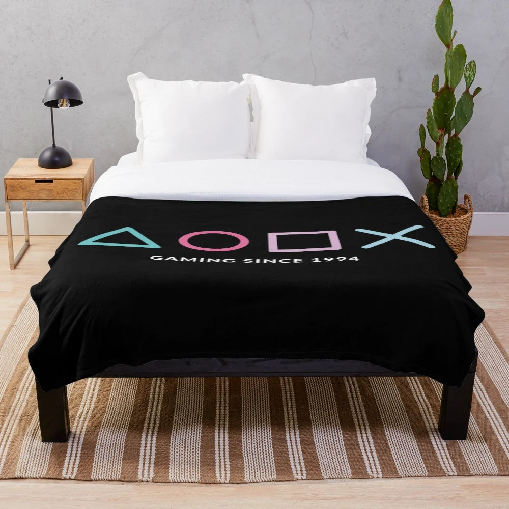Retro gaming plush blanket with pixel art design