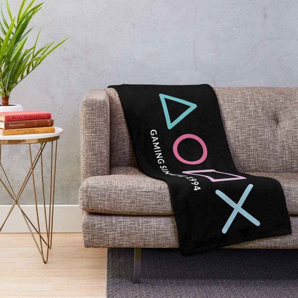 Retro gaming plush blanket with pixel art design