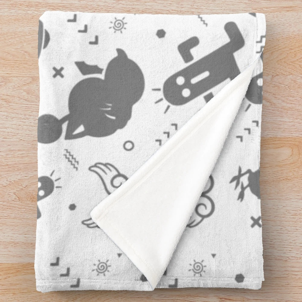 Plush blanket featuring iconic Final Fantasy characters and motifs