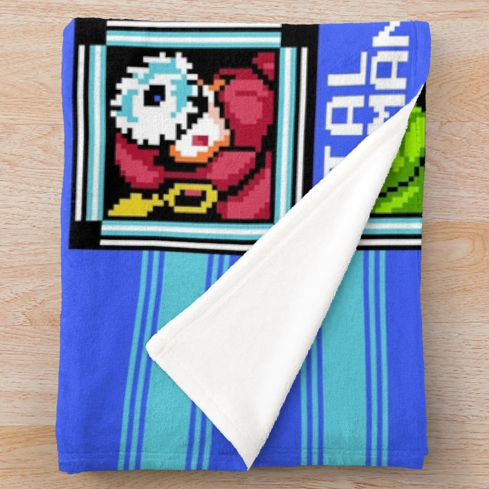 Mega Man 2 inspired retro gaming plush blanket with pixel art design