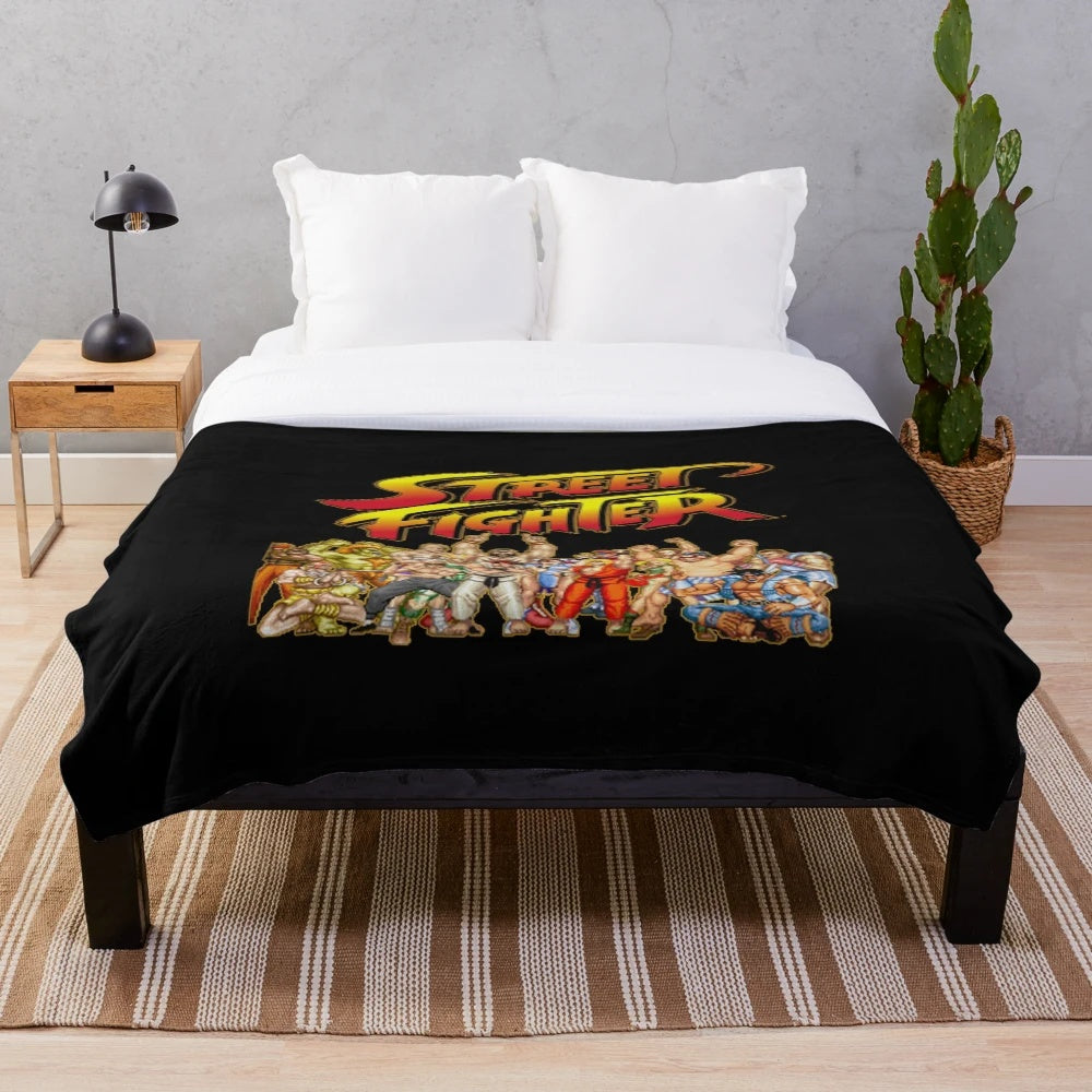 Retro Gaming Plush Blanket Inspired by Street Fighter