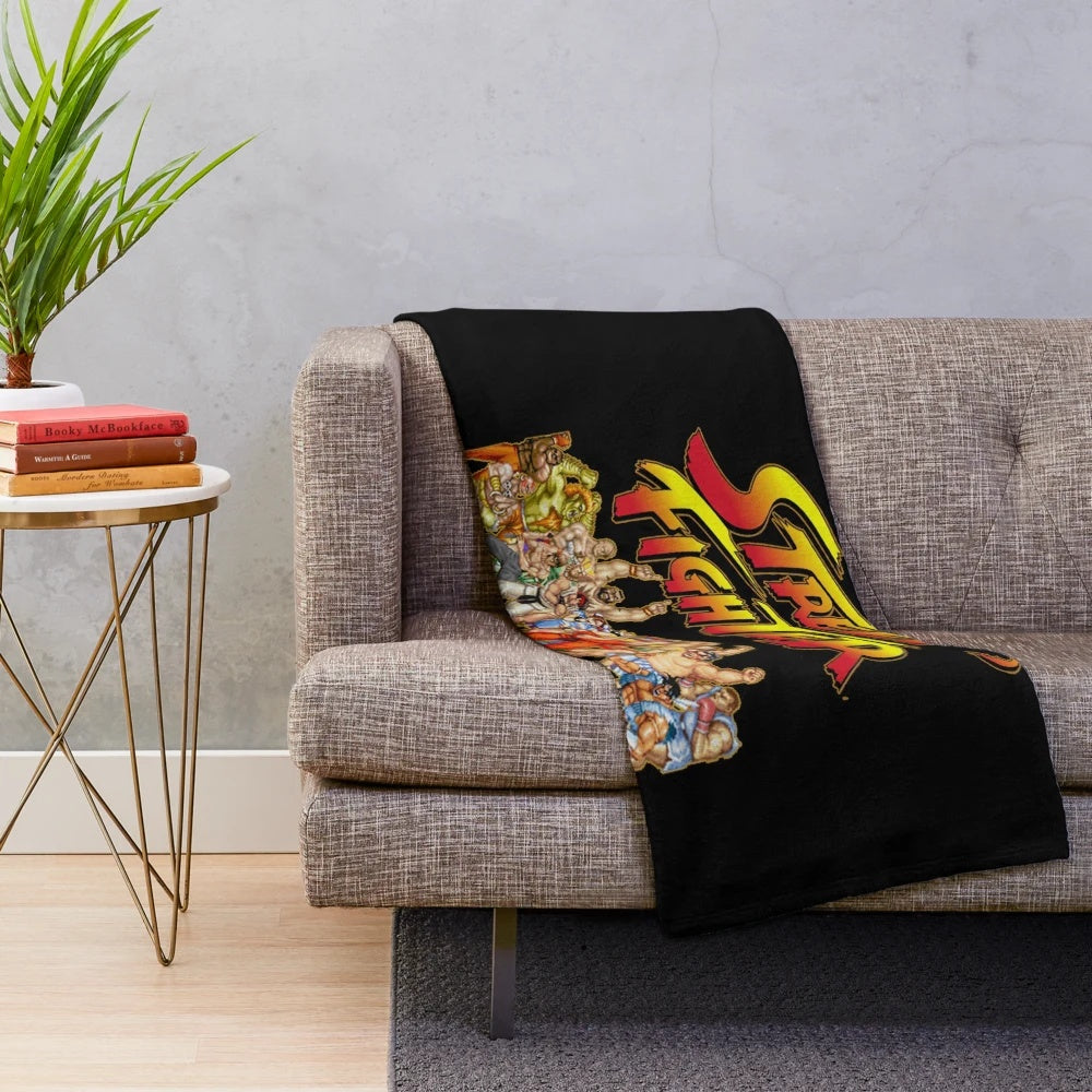 Retro Gaming Plush Blanket Inspired by Street Fighter