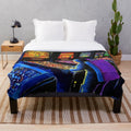 Pinball Wizard-inspired plush blanket with retro gaming and space-themed elements