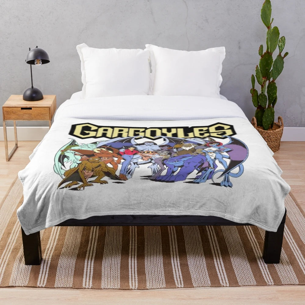 Gargoyles-themed plush blanket with characters Goliath, Elisa Maza, and Demona