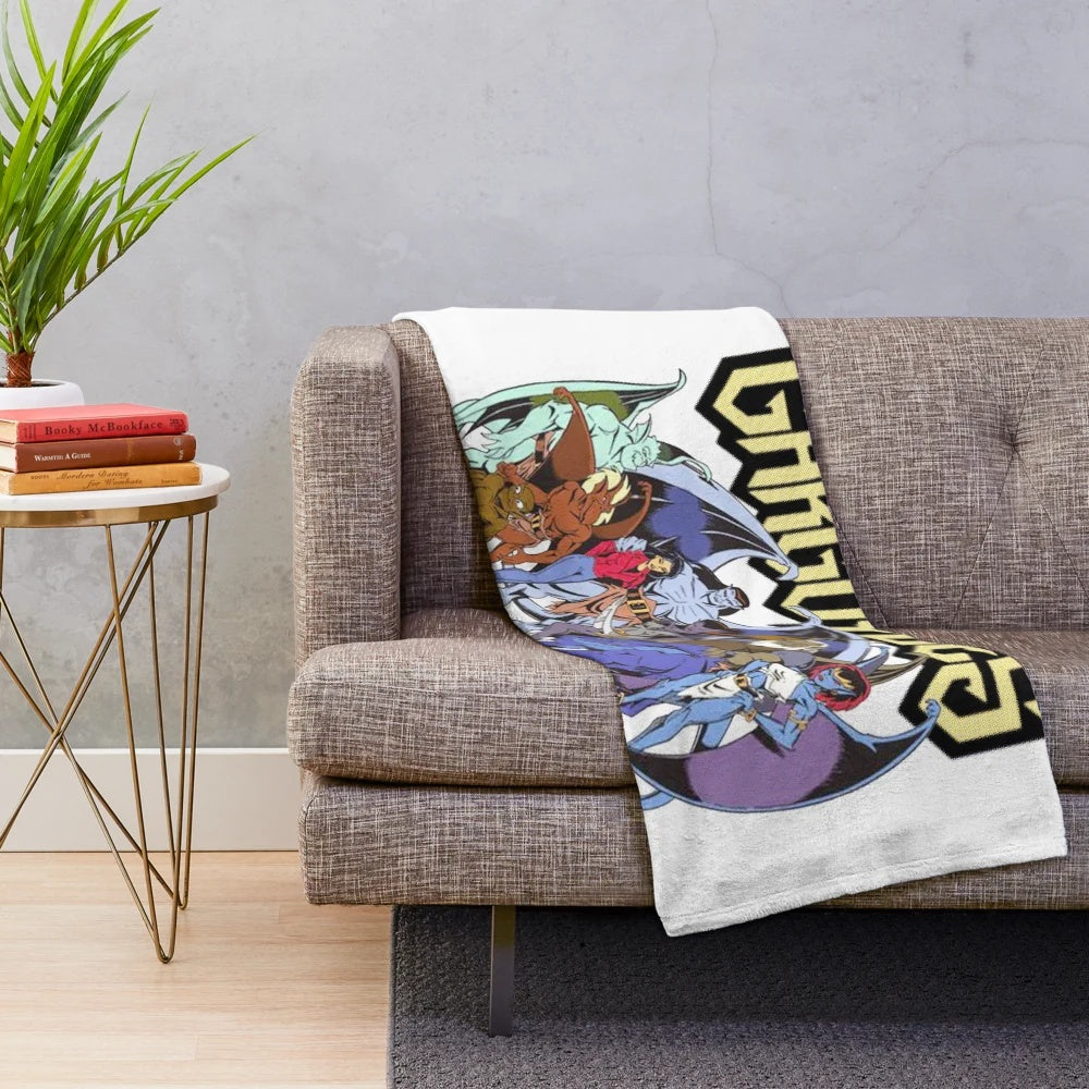 Gargoyles-themed plush blanket with characters Goliath, Elisa Maza, and Demona