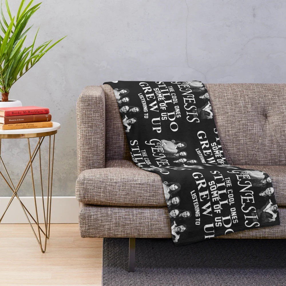 Retro Genesis Band Themed Plush Blanket with Vintage Album Art Design