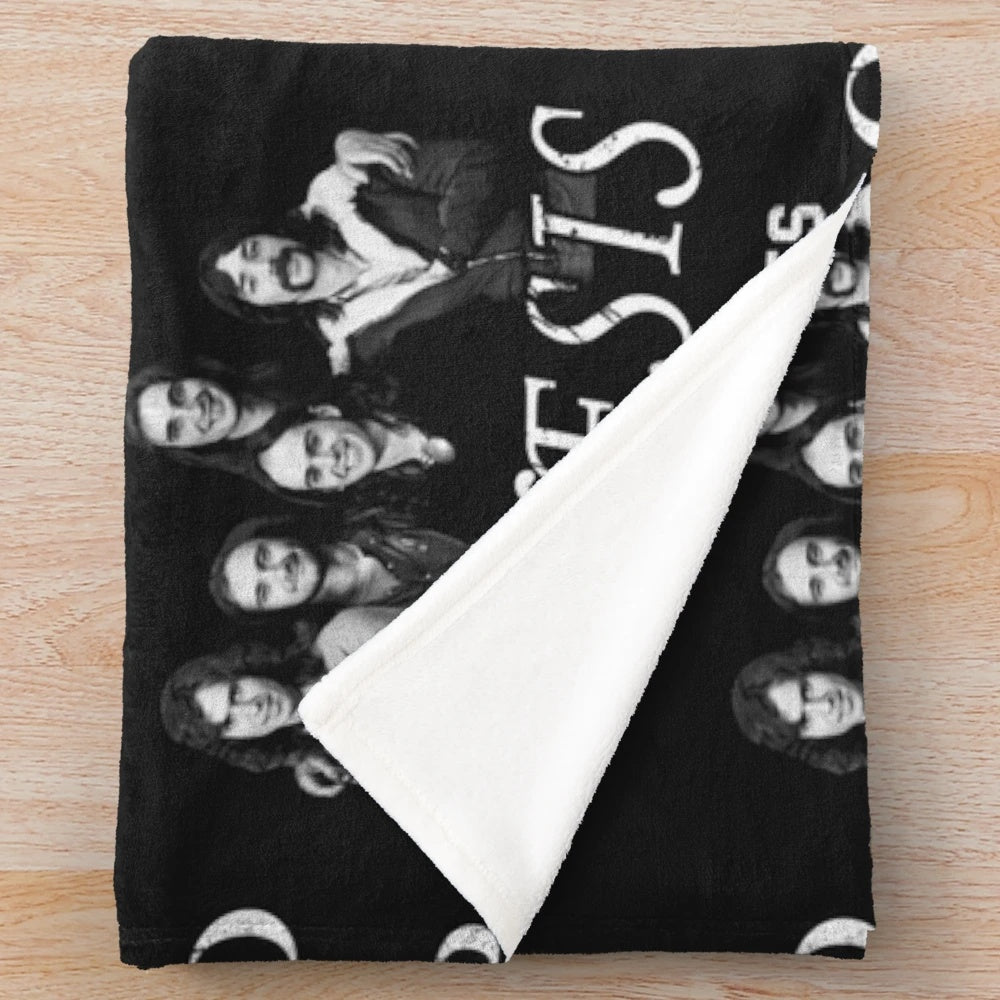Retro Genesis Band Themed Plush Blanket with Vintage Album Art Design