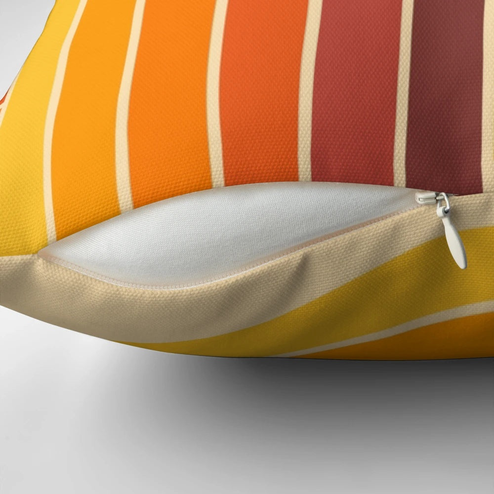 Retro geometric pattern 70s style throw pillow in orange, yellow, and brown colors