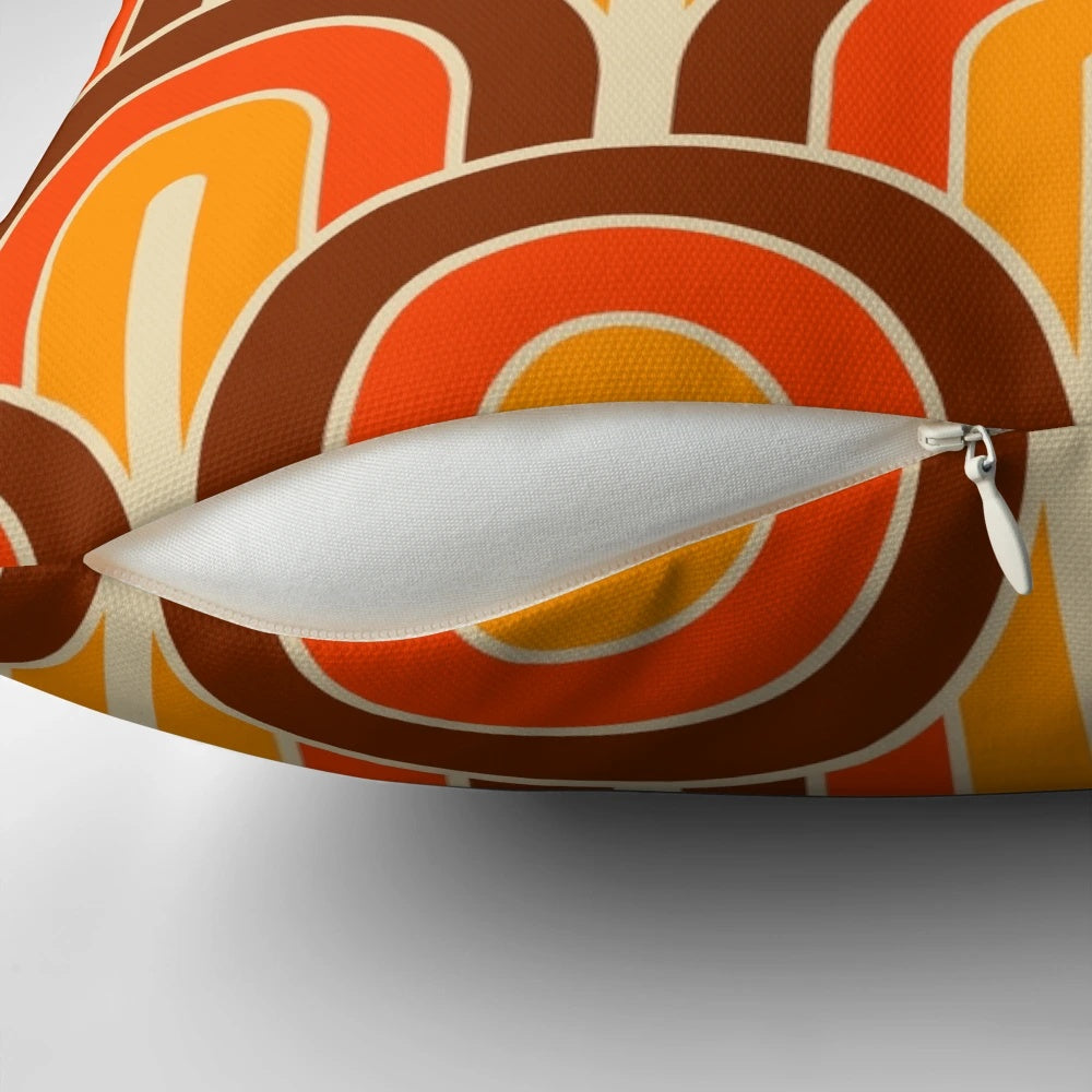 Retro geometric fan pattern printed on a soft, plush pillow