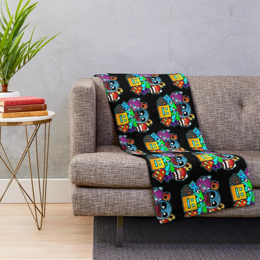 Geometry Dash inspired retro geometric gaming plush blanket