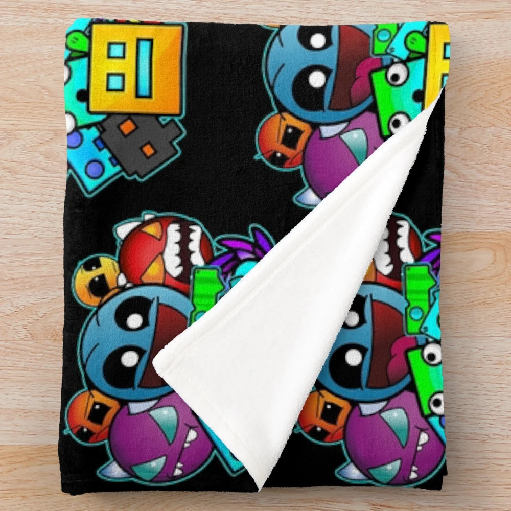 Geometry Dash inspired retro geometric gaming plush blanket