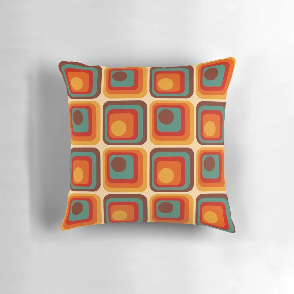 Retro Geometric Gradient Decorative Throw Pillow with Square and Circle Pattern