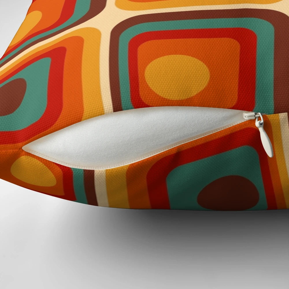 Retro Geometric Gradient Decorative Throw Pillow with Square and Circle Pattern