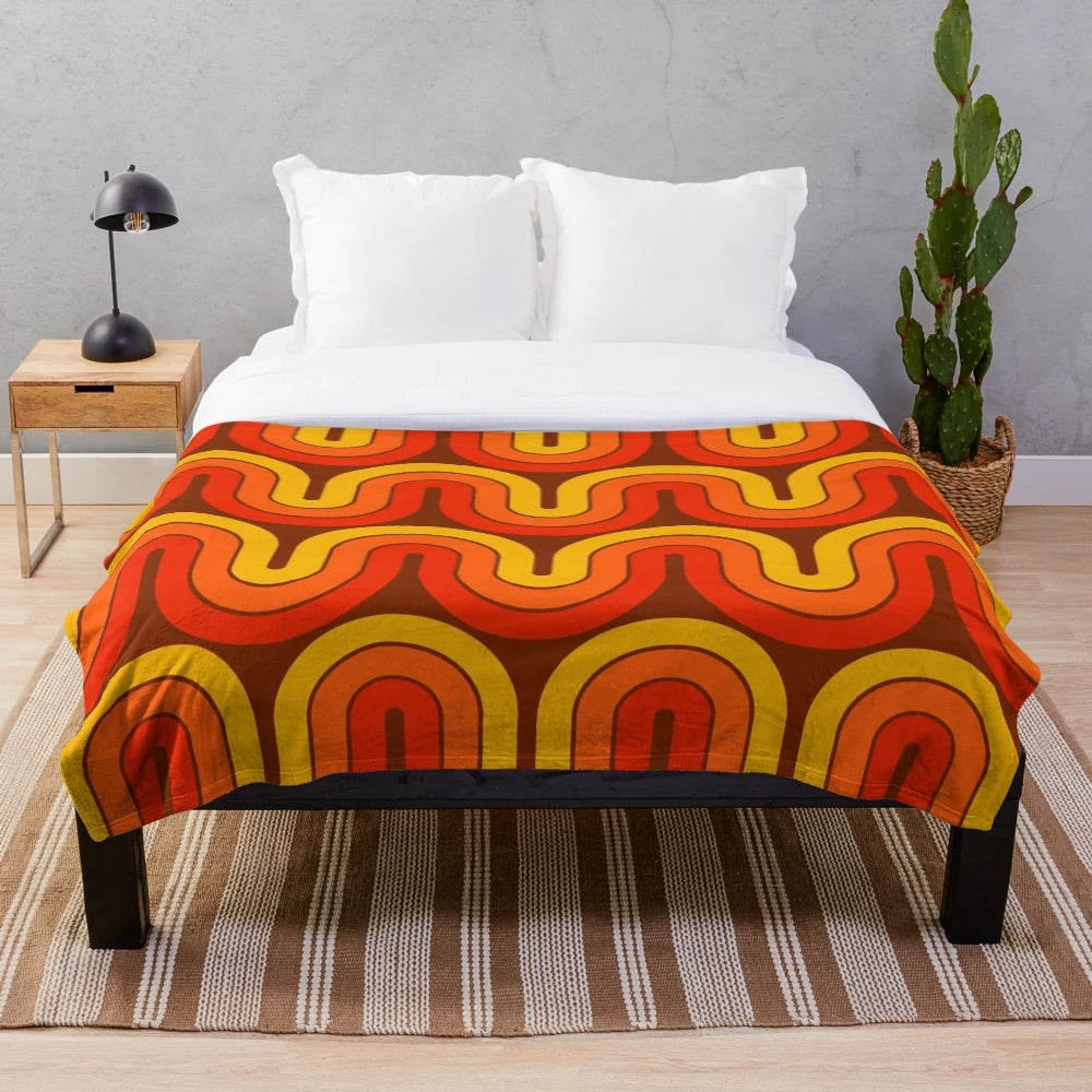 Retro geometric gradient design plush throw blanket