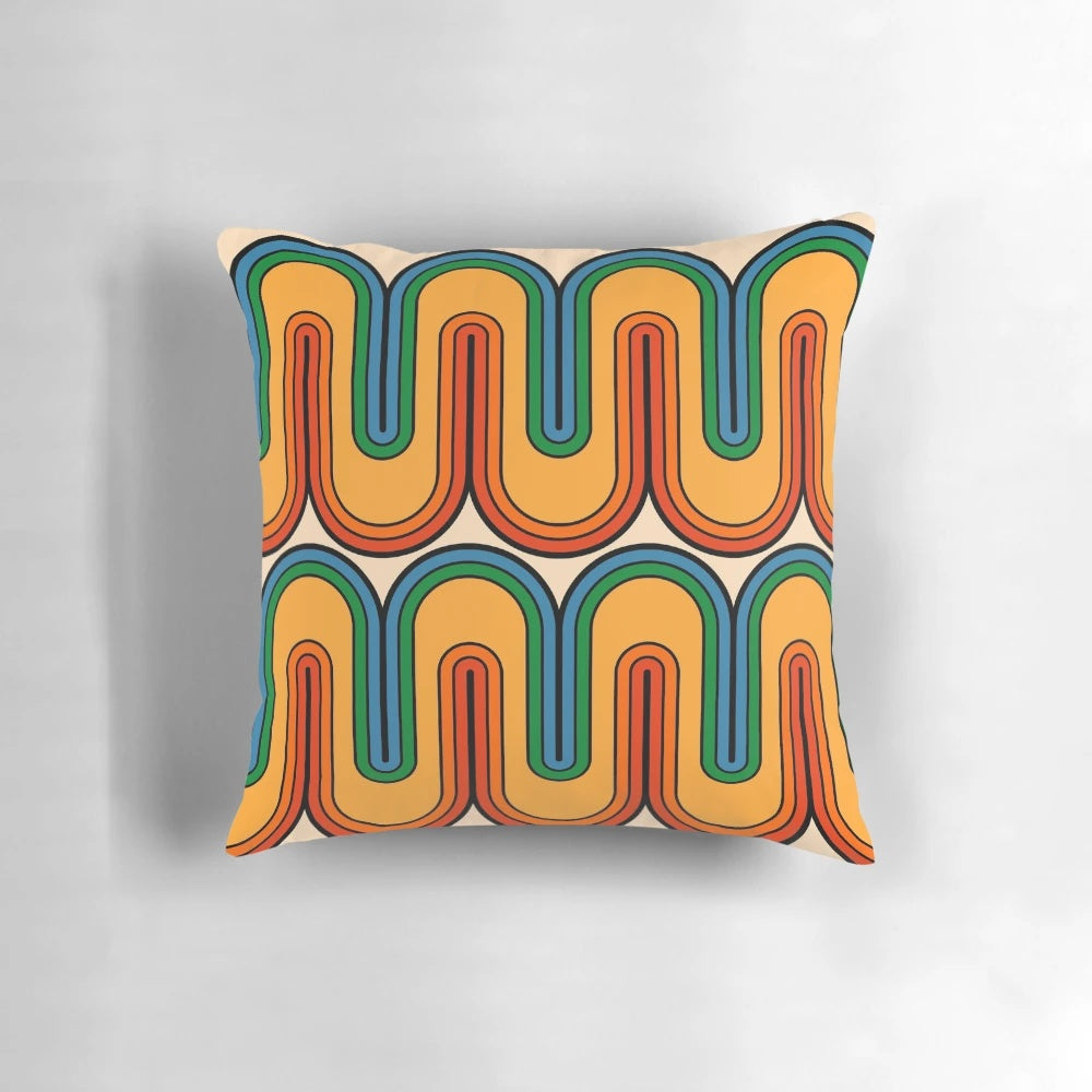 Vibrant retro geometric pattern mid century modern style accent pillow