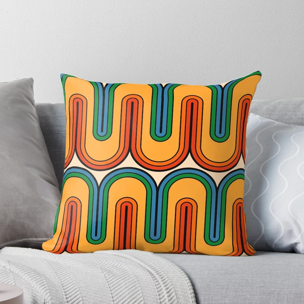 Vibrant retro geometric pattern mid century modern style accent pillow