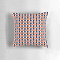 Retro geometric mid century modern throw pillow in navy blue and orange colors