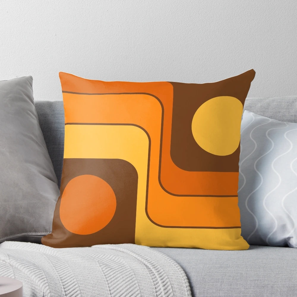 Retro geometric mid century modern brown, orange, and yellow striped throw pillow