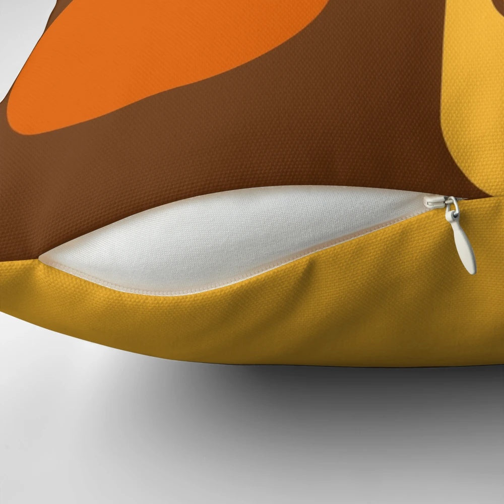 Retro geometric mid century modern brown, orange, and yellow striped throw pillow