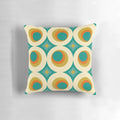 Colorful mid-century modern style throw pillow with a vibrant geometric pattern