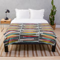Midcentury modern inspired plush blanket with retro geometric atomic age backgammon pattern