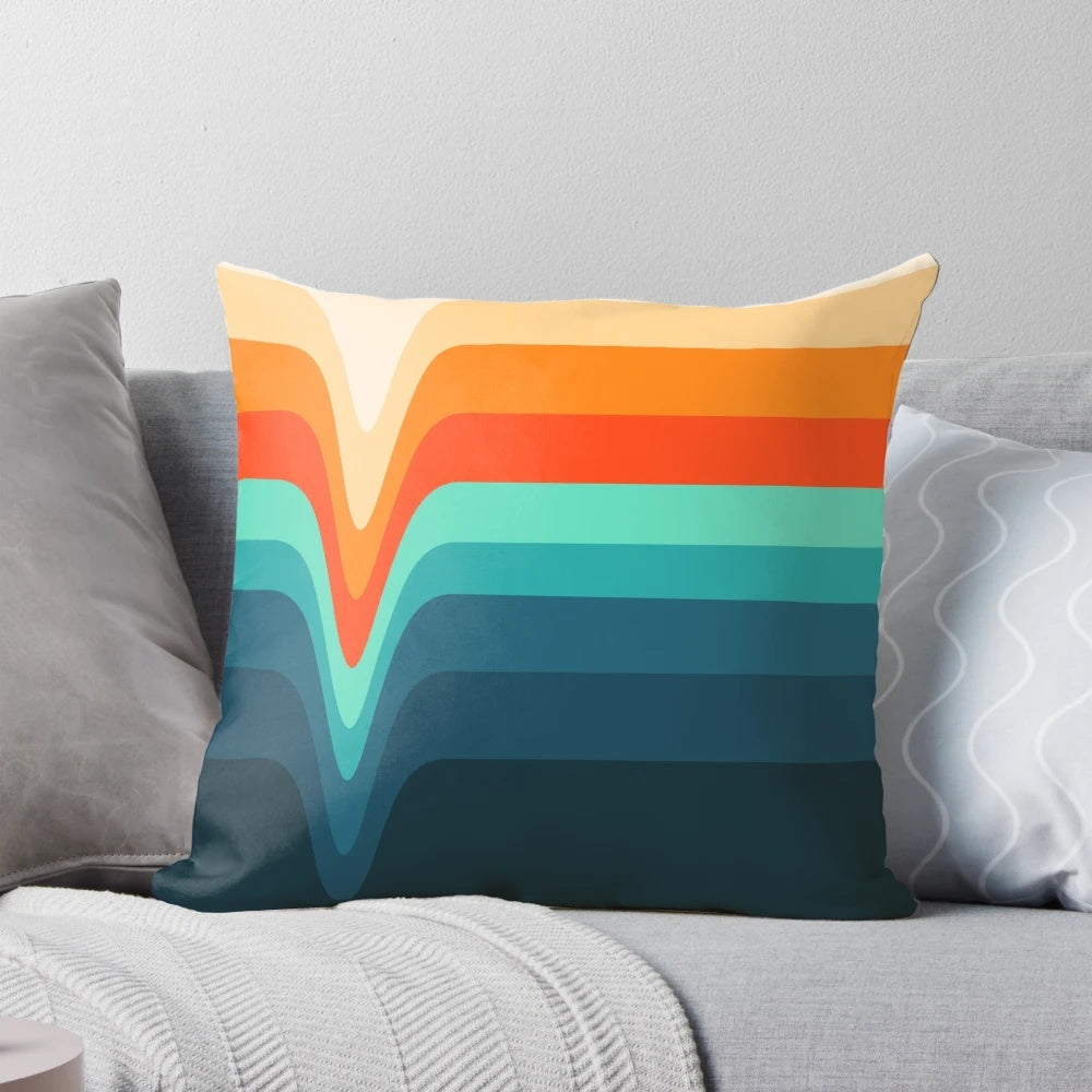 Retro Geometric Pillow with Vibrant Orange and Turquoise Colors