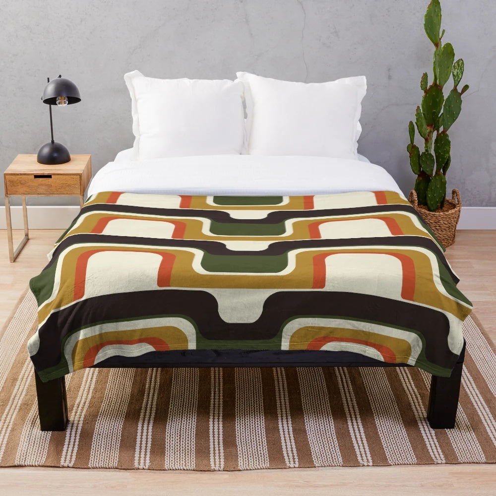 Retro geometric pattern plush blanket in midcentury modern style