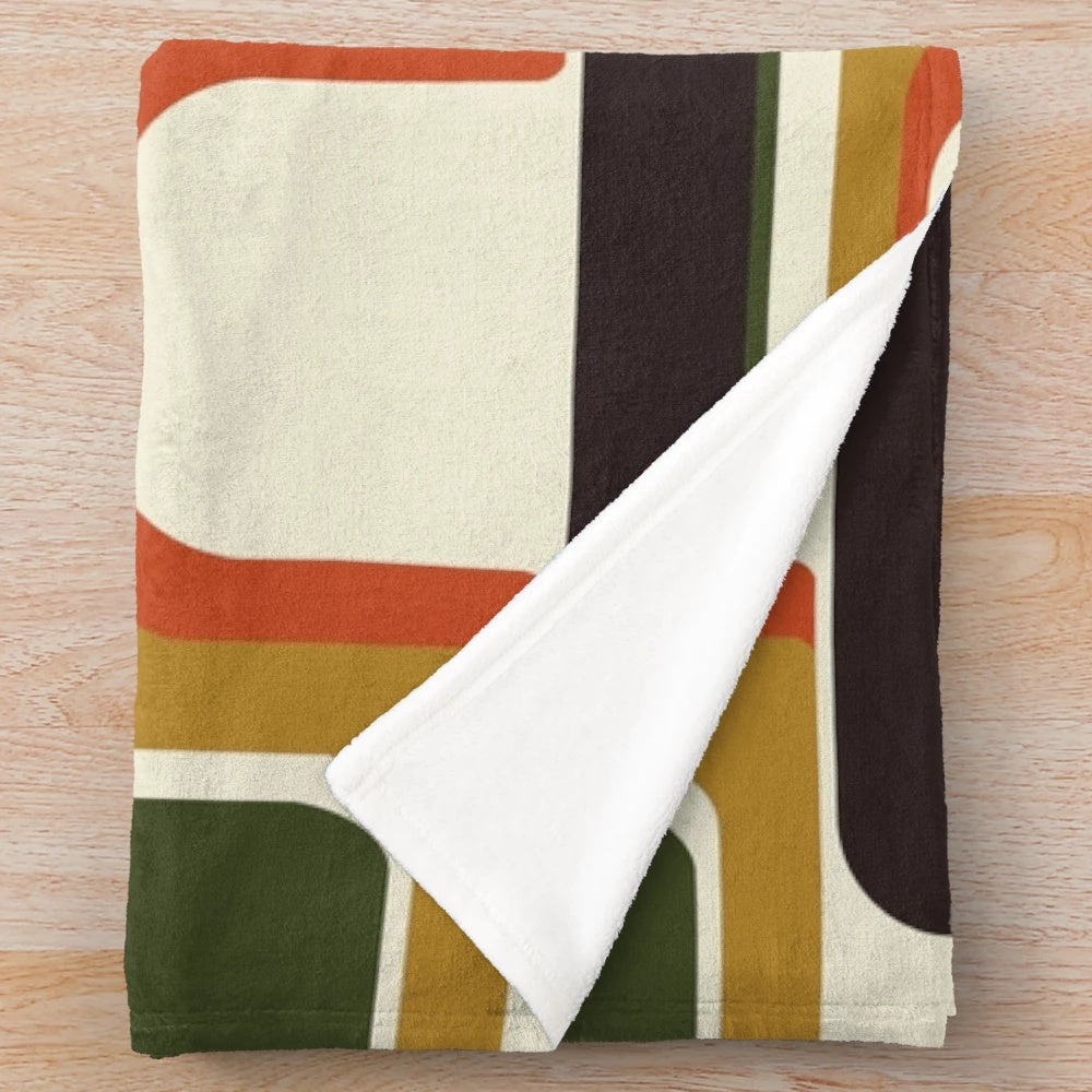 Retro geometric pattern plush blanket in midcentury modern style