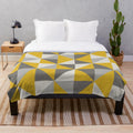 Retro triangle design plush blanket in yellow and grey