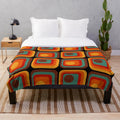 Retro geometric plush blanket with vibrant gradient square and circle pattern