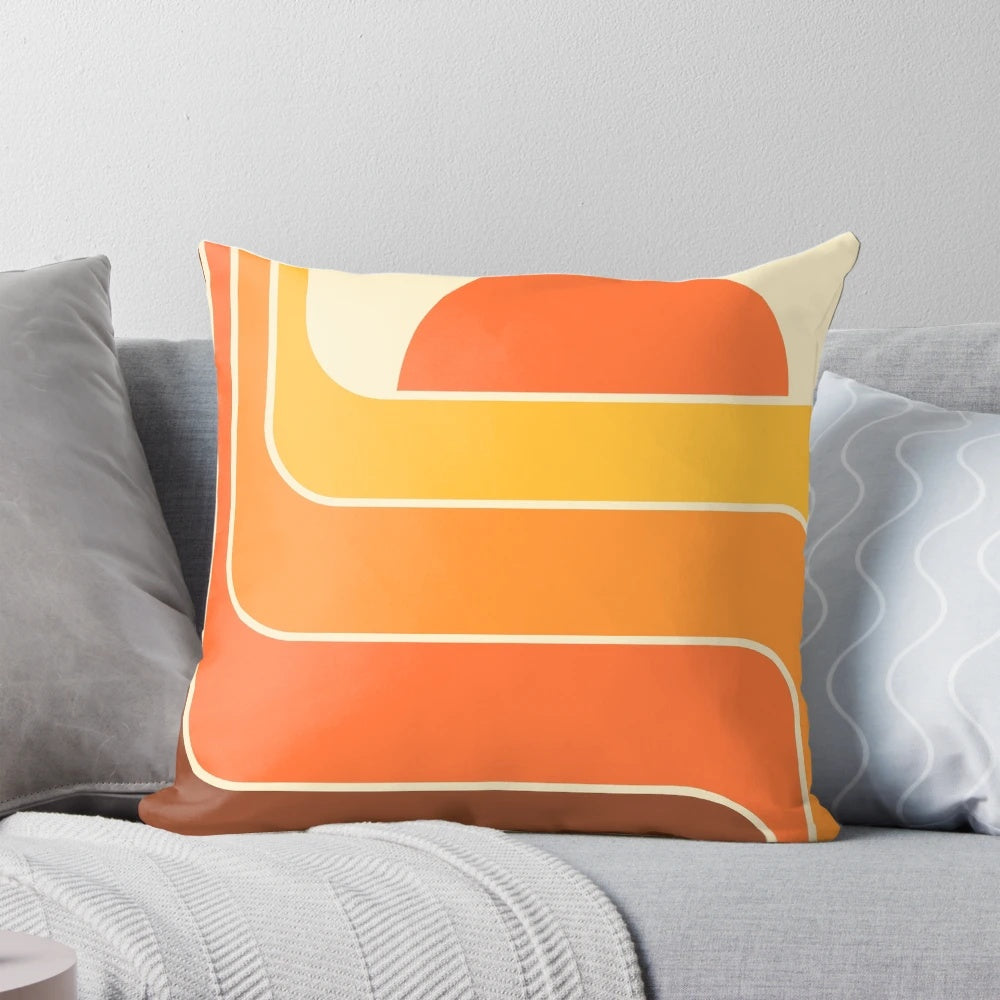 Retro geometric sun design throw pillow with midcentury modern style