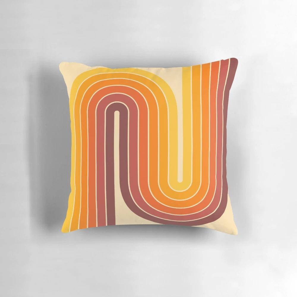 Retro geometric pattern throw pillow with double arch design