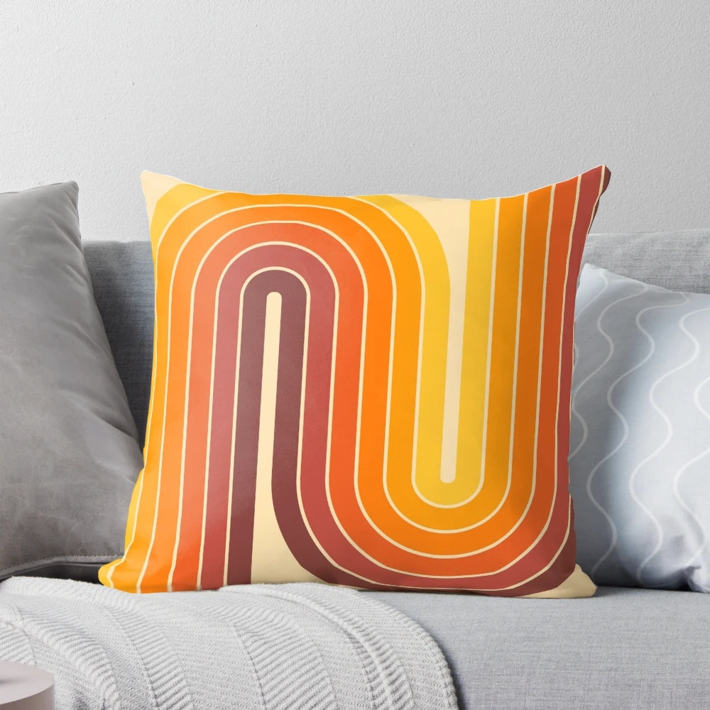 Retro geometric pattern throw pillow with double arch design