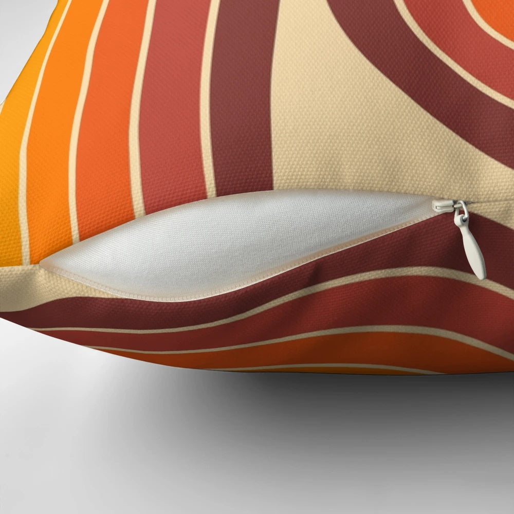Retro geometric pattern throw pillow with double arch design