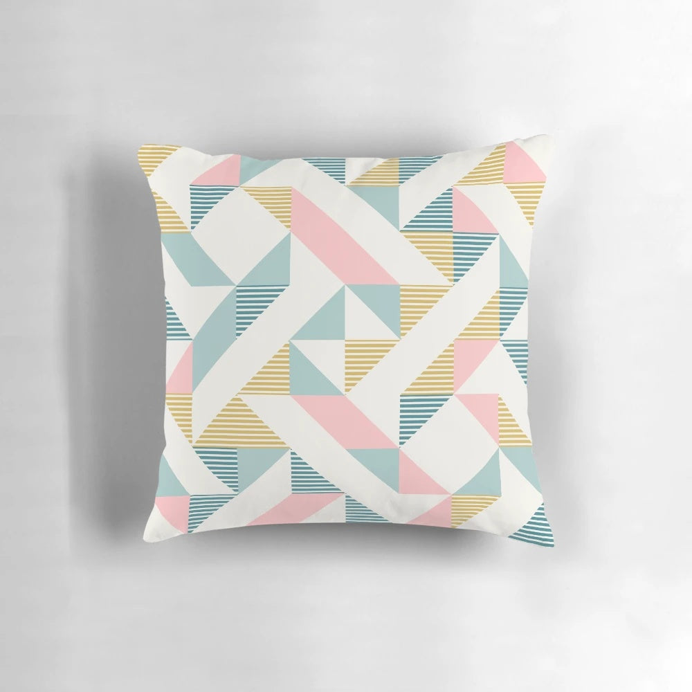 Retro geometric pattern 10-inch square throw pillow with diamond and triangle design