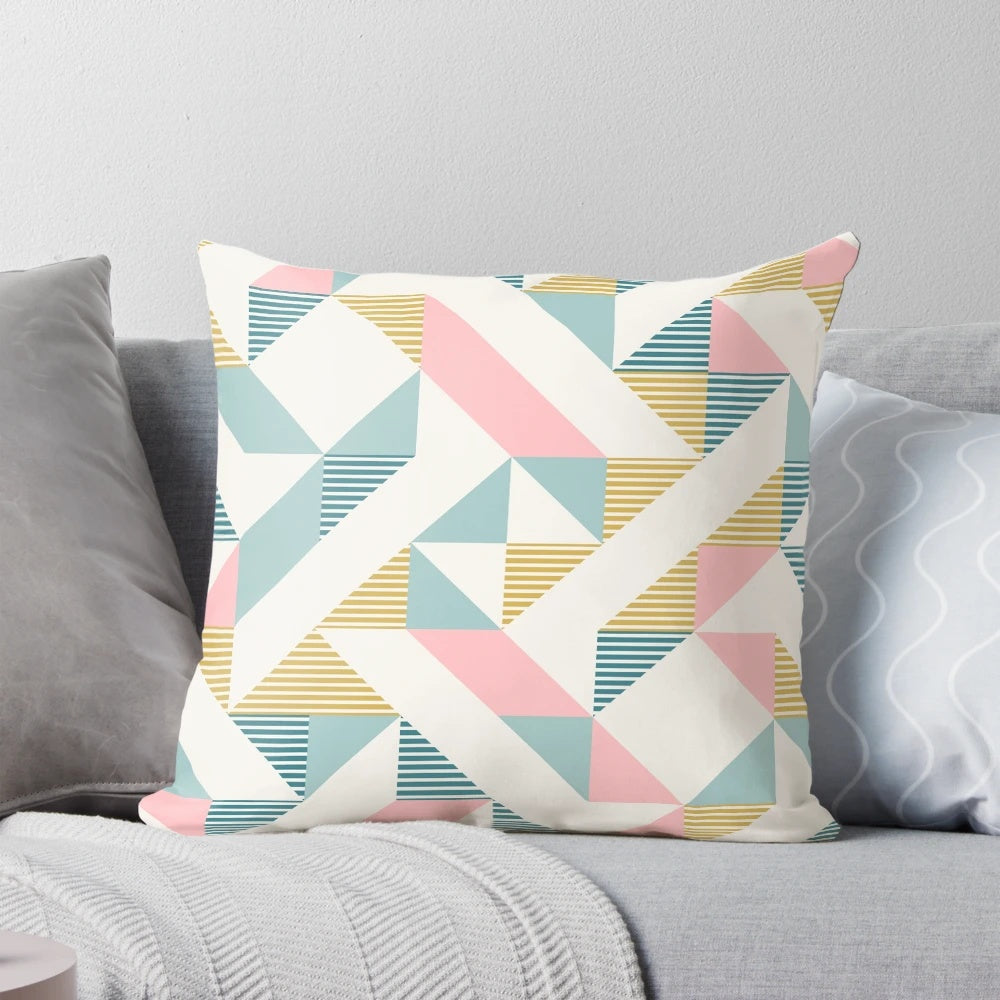 Retro geometric pattern 10-inch square throw pillow with diamond and triangle design