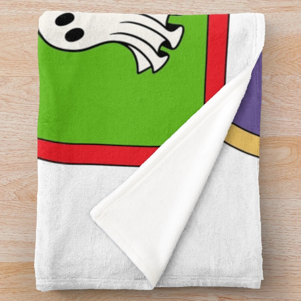 Retro ghost plush blanket with cute ghostly hobbies design