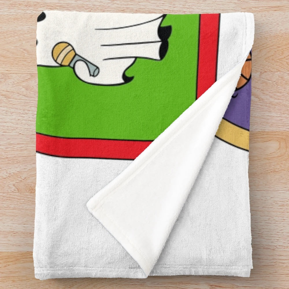 Retro ghost plush blanket with cute ghosts engaged in various hobbies
