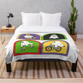Retro ghost plush blanket with cute ghosts enjoying various hobbies