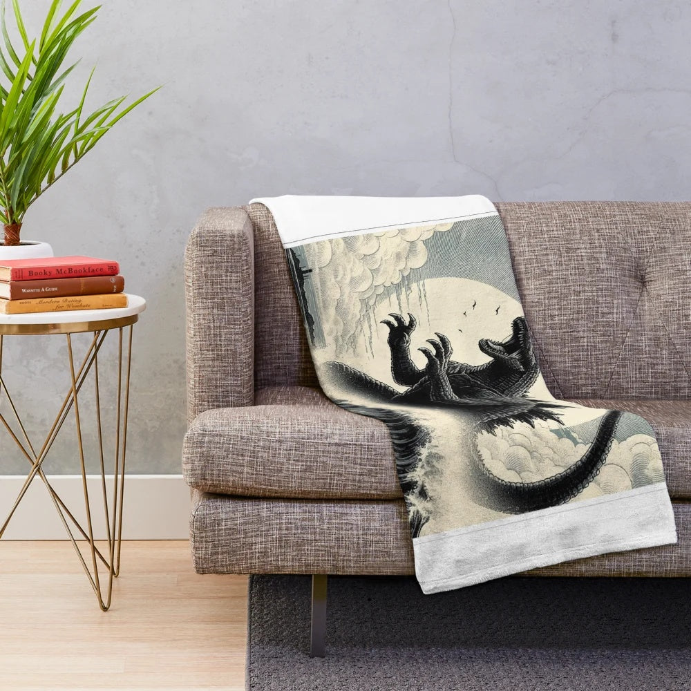 Vintage Godzilla Waves Plush Blanket