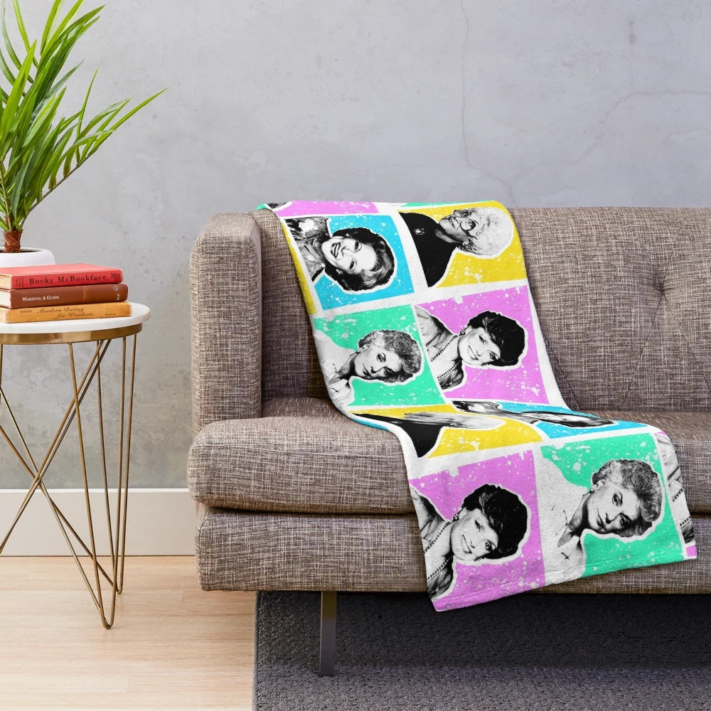 Golden Girls themed plush blanket featuring characters from the classic TV show