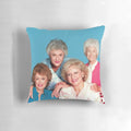 Golden Girls-themed throw pillow featuring the four main characters